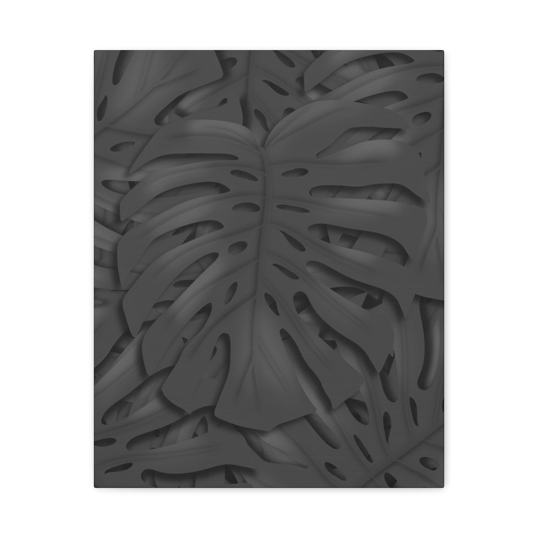 Charcoal Monstera Canvas Wall Art Matte Stretched 1.25 Inch Thick Plant Leaf Decor