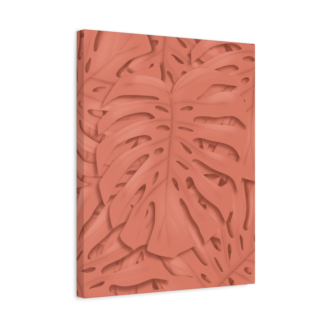 Coral Monstera Canvas Wall Art Matte Stretched 1.25 Inch Modern Botanical Print For Living Rooms