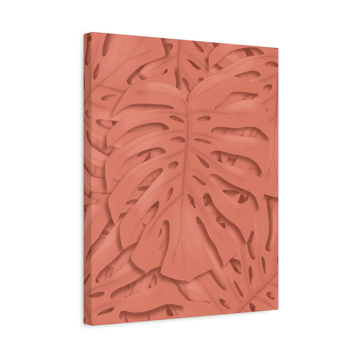 Coral Monstera Canvas Wall Art Matte Stretched 1.25 Inch Modern Botanical Print For Living Rooms