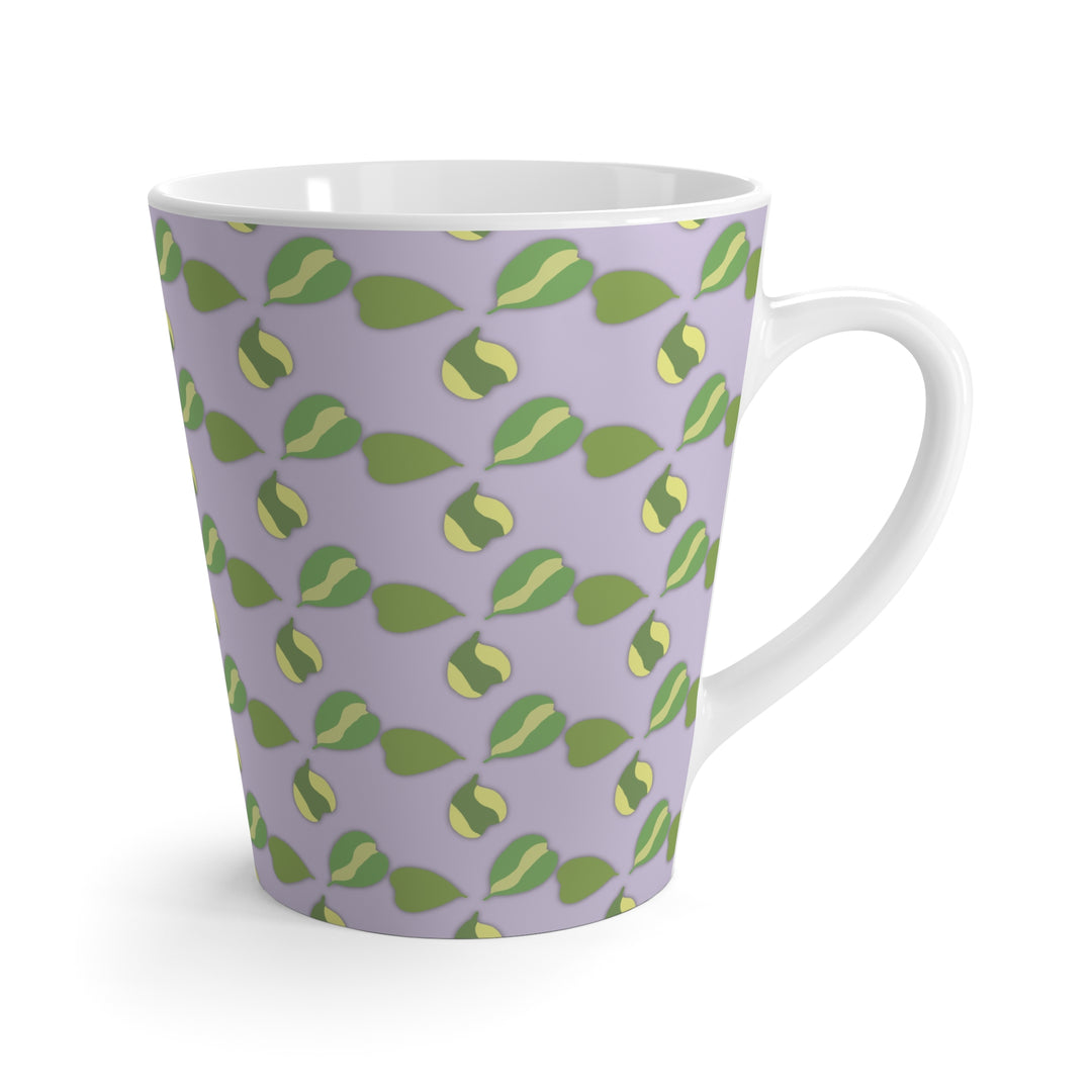 Hoya Kerrii Pattern Mug with Green Heart Leaf Design on Lavender Ceramic 12 Oz Dishwasher Safe