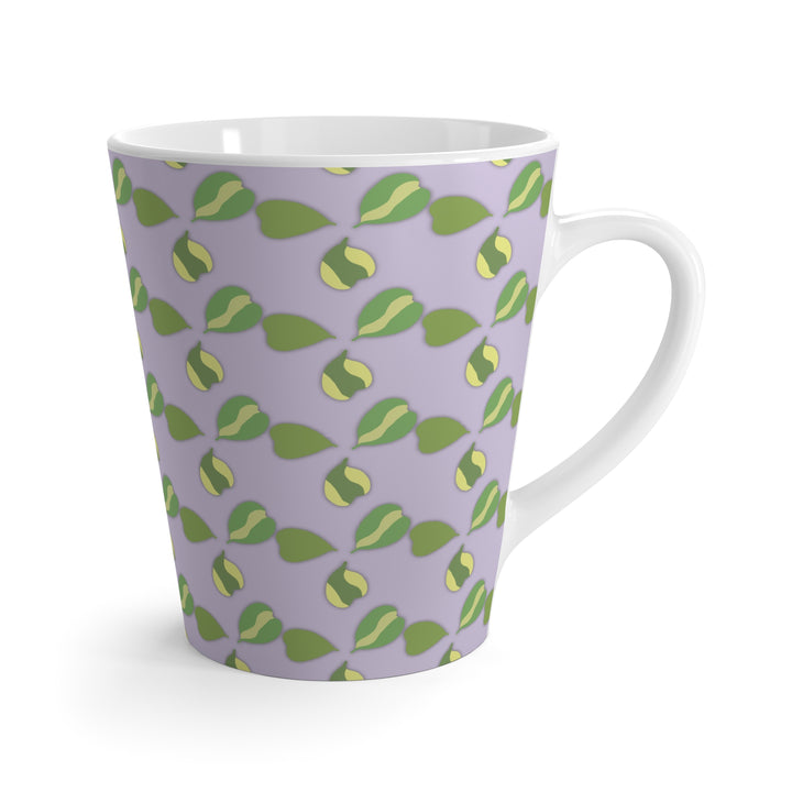 Hoya Kerrii Pattern Mug with Green Heart Leaf Design on Lavender Ceramic 12 Oz Dishwasher Safe