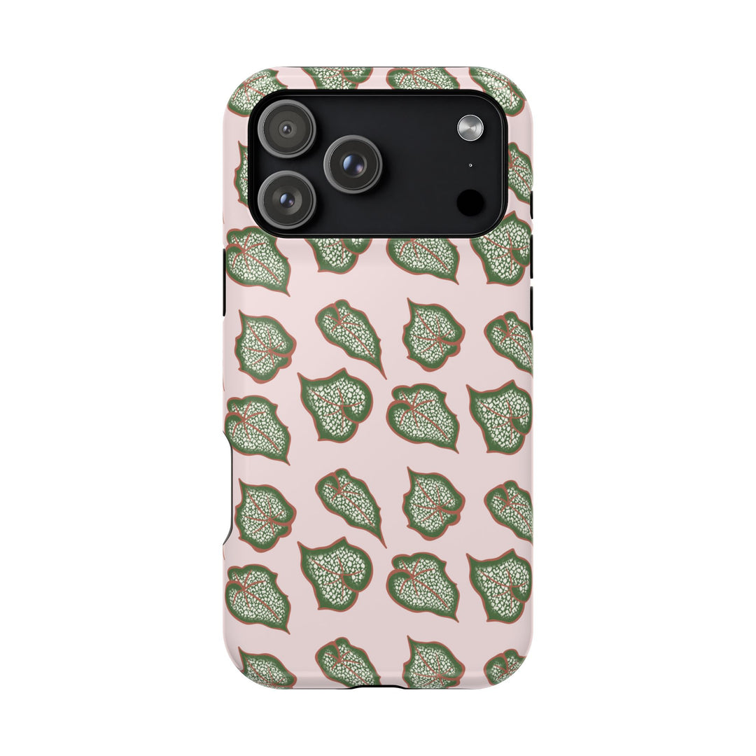 Begonia Pattern Impact Resistant Phone Case Green Botanical Protective Cover For Wireless Charging And iPhone 17 Series
