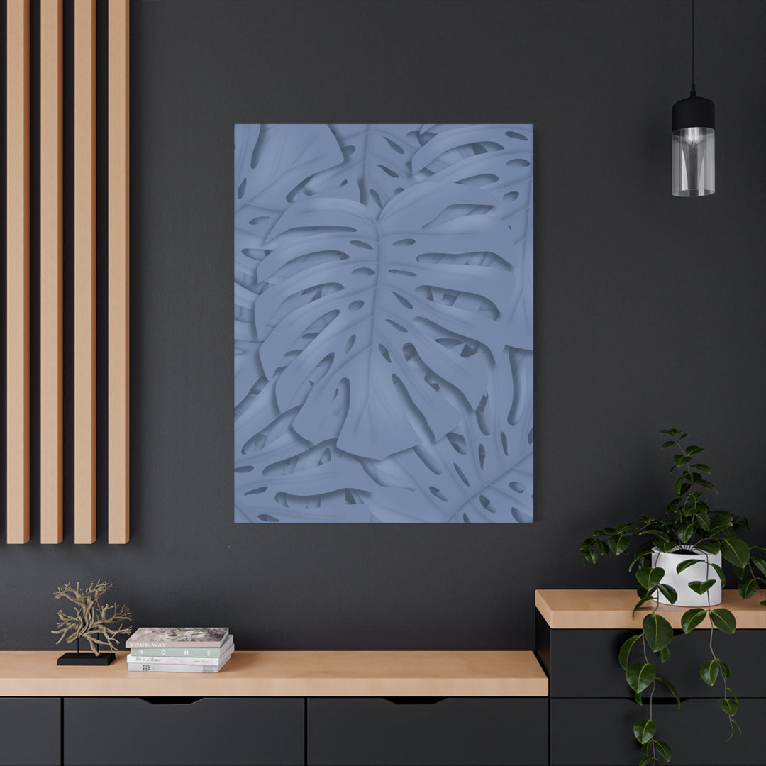 Monstera Canvas Art Blue Tropical Leaf Wall Art on Matte Cotton Canvas Print by The Potted Pixel