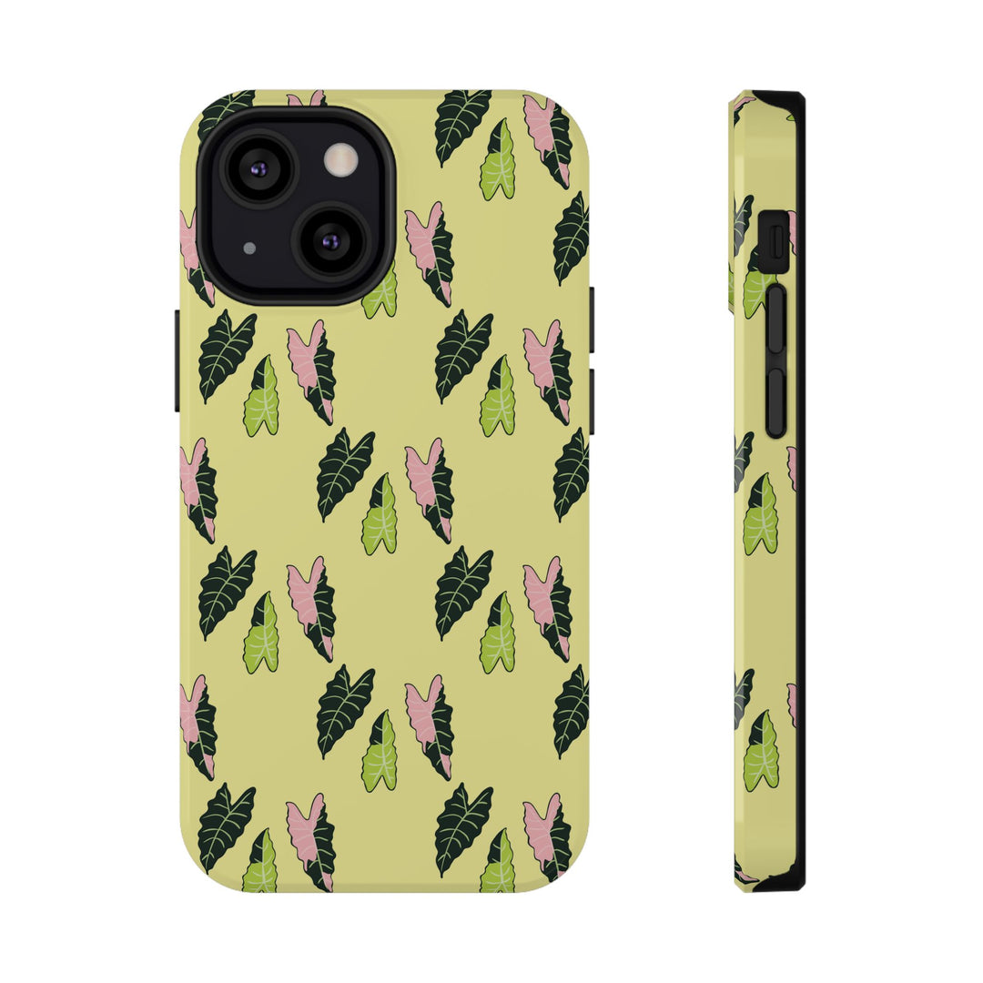 Alocasia Pattern Impact Resistant Phone Case Botanical Cover Full Wrap Print Wireless Charging
