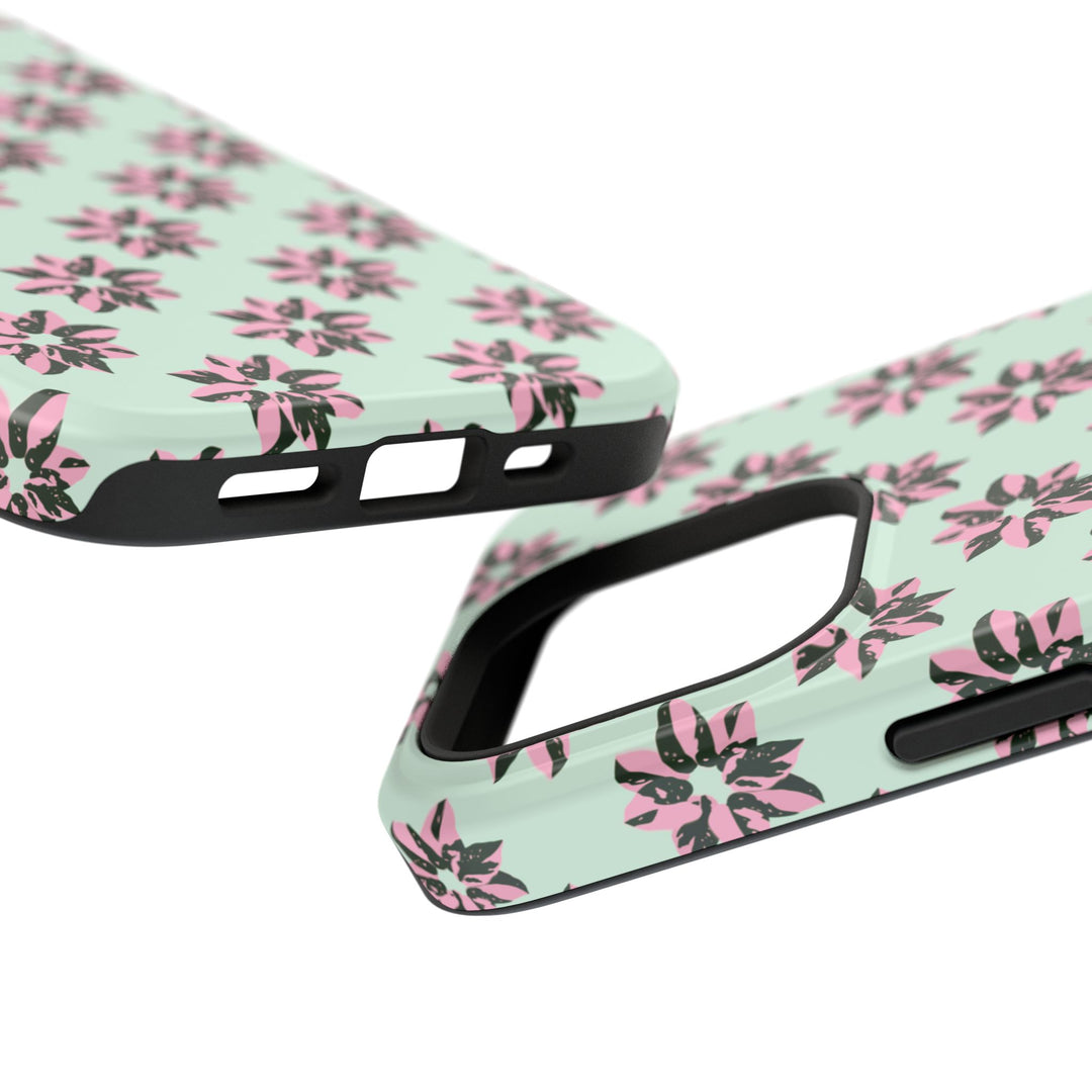 Pink Princess Philodendron Pattern Phone Case – Dual Layer Protective Cover
