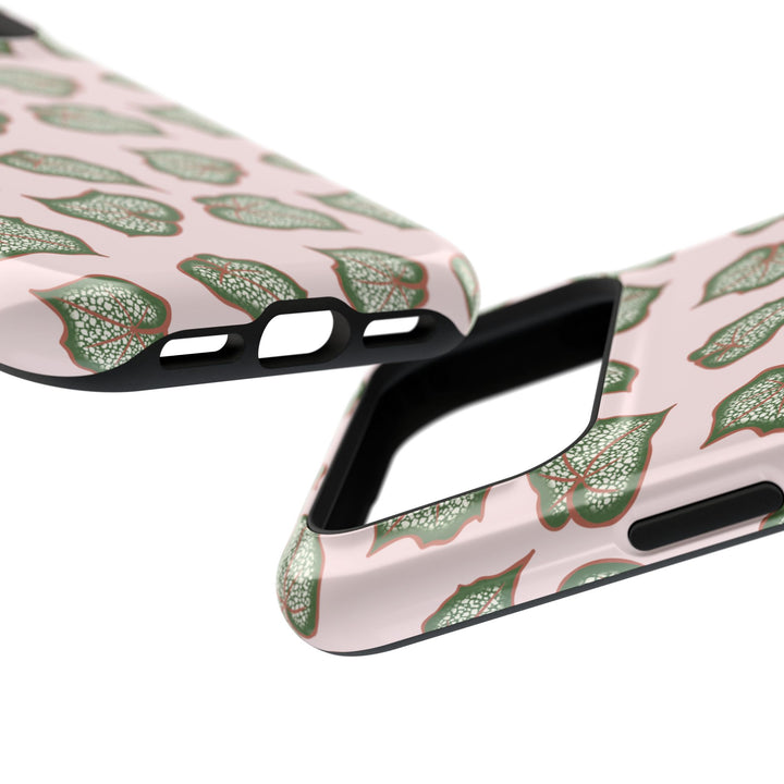 Begonia Pattern Impact Resistant Phone Case Green Botanical Protective Cover For Wireless Charging And iPhone 17 Series