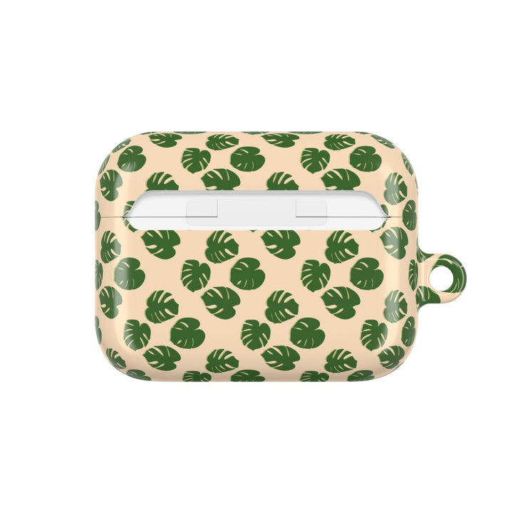 Monstera Leaf Pattern AirPod Case With Glossy Polycarbonate Shell For Wireless Charging