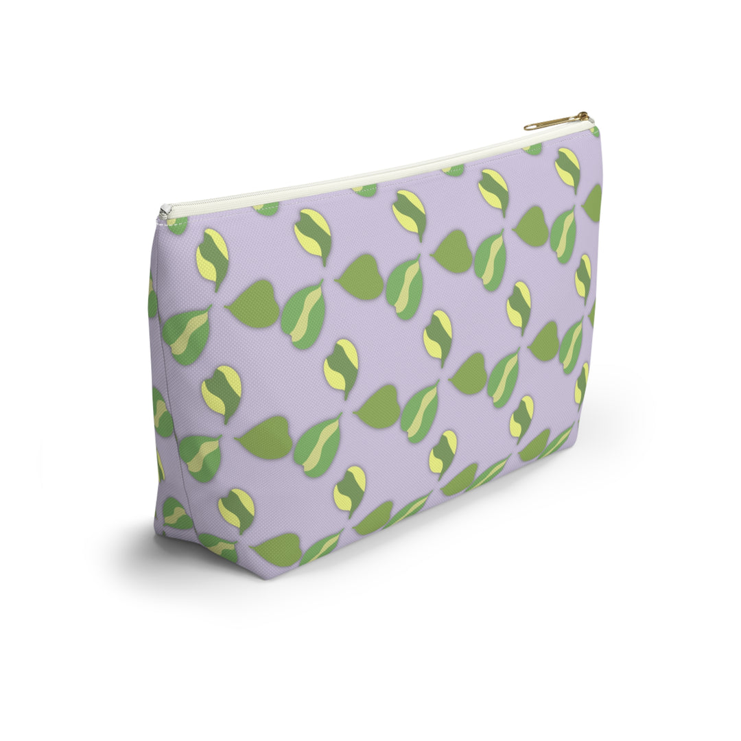 Hoya Kerrii Pattern Accessory Pouch Floral Makeup Bag With T-Bottom Lavender Background Green Leaves
