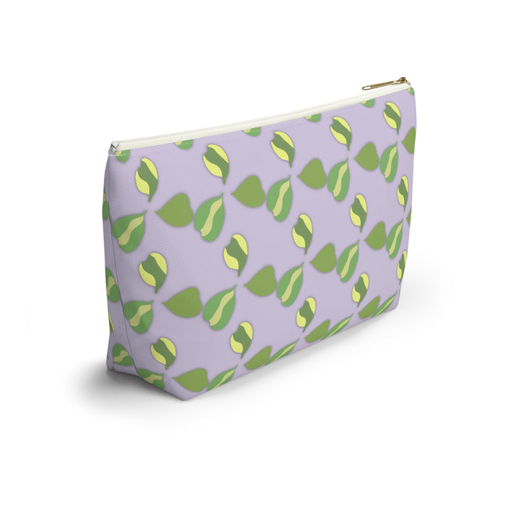 Hoya Kerrii Pattern Accessory Pouch Floral Makeup Bag With T-Bottom Lavender Background Green Leaves