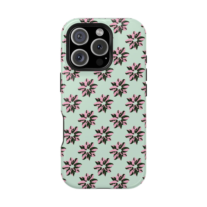 Pink Princess Philodendron Pattern Phone Case – Dual Layer Protective Cover by Printify