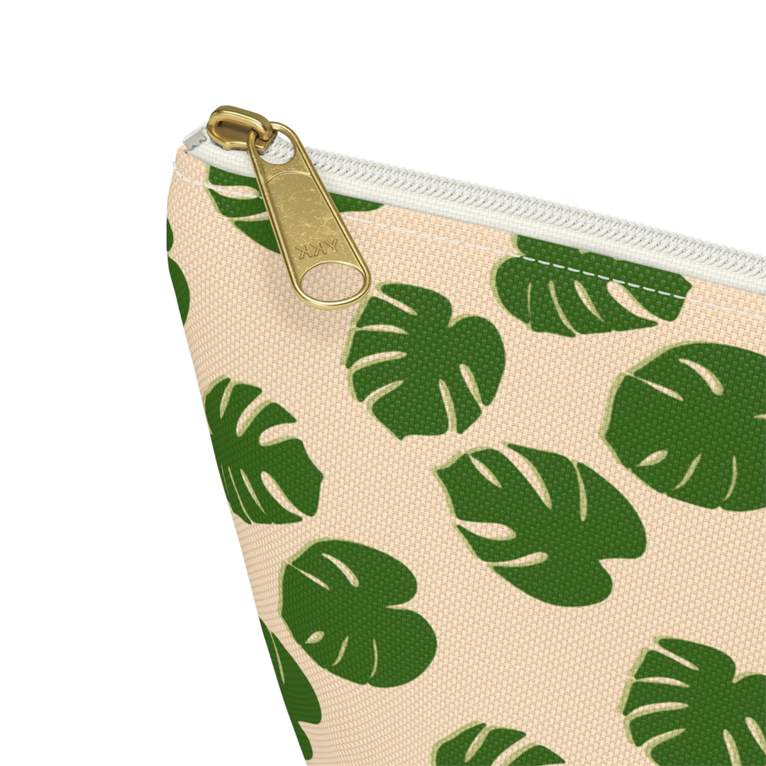 Monstera Pattern Accessory Pouch Floral Makeup Bag With T Bottom Spacious Interior for Travel and Everyday Use
