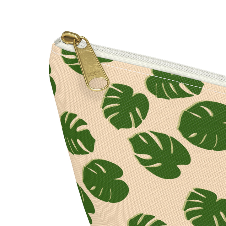 Monstera Pattern Accessory Pouch Floral Makeup Bag With T Bottom Spacious Interior for Travel and Everyday Use