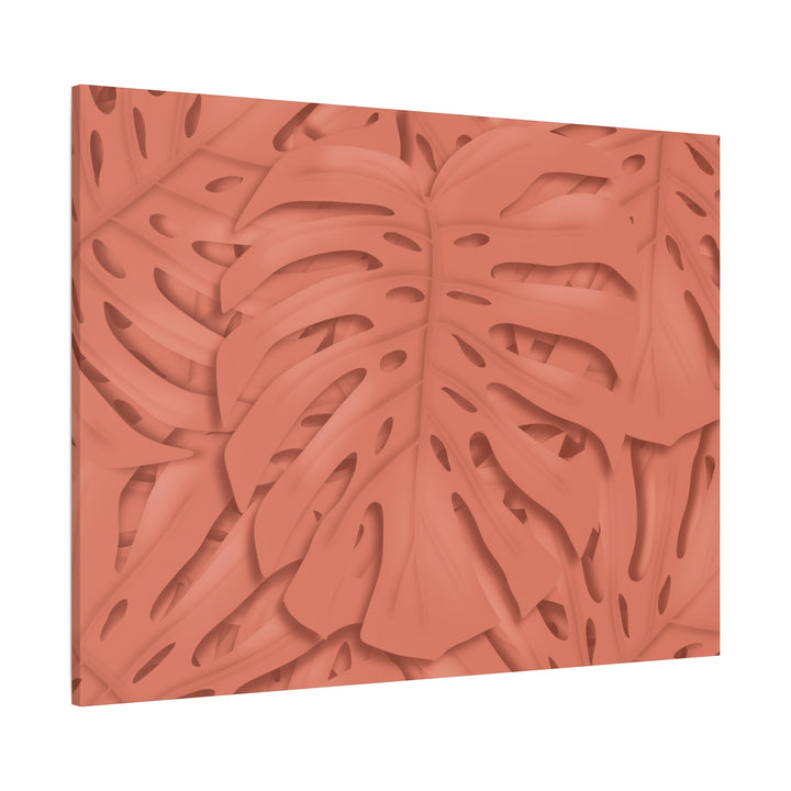 Coral Monstera Canvas Wall Art Matte Stretched 1.25 Inch Modern Botanical Print For Living Rooms