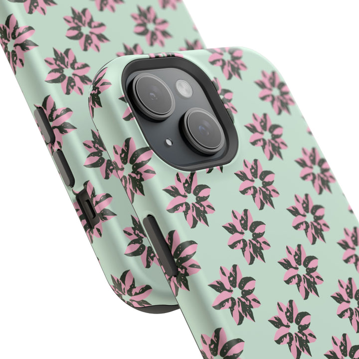 Pink Princess Philodendron Pattern Phone Case – Dual Layer Protective Cover