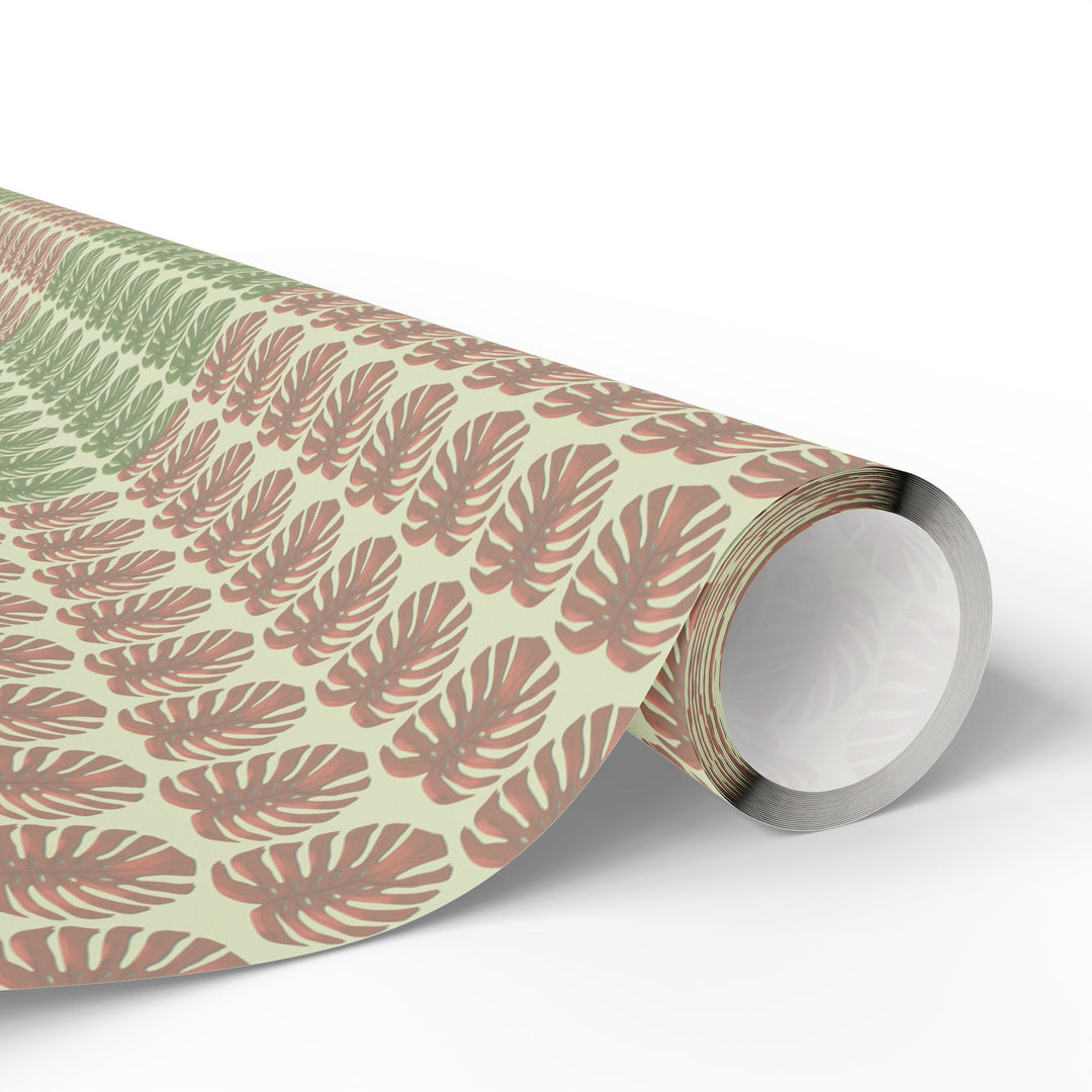 Botanical Monstera Wrapping Paper — Neutral Green & Red Gift Wrap