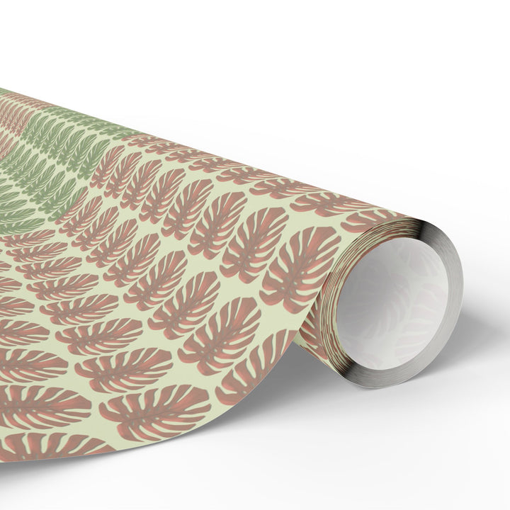 Botanical Monstera Wrapping Paper — Neutral Green & Red Gift Wrap
