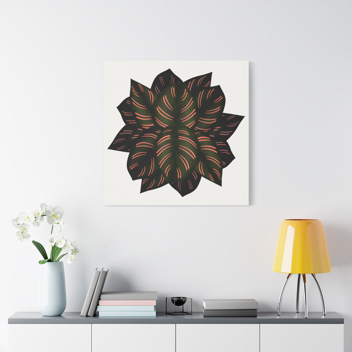 Calathea Pinstripe Canvas Botanical Wall Art Print On Stretched Cotton Canvas For Living Room Decor