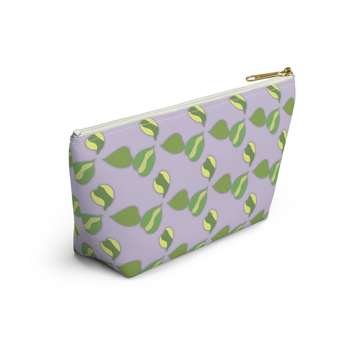 Hoya Kerrii Pattern Accessory Pouch Floral Makeup Bag With T-Bottom Lavender Background Green Leaves