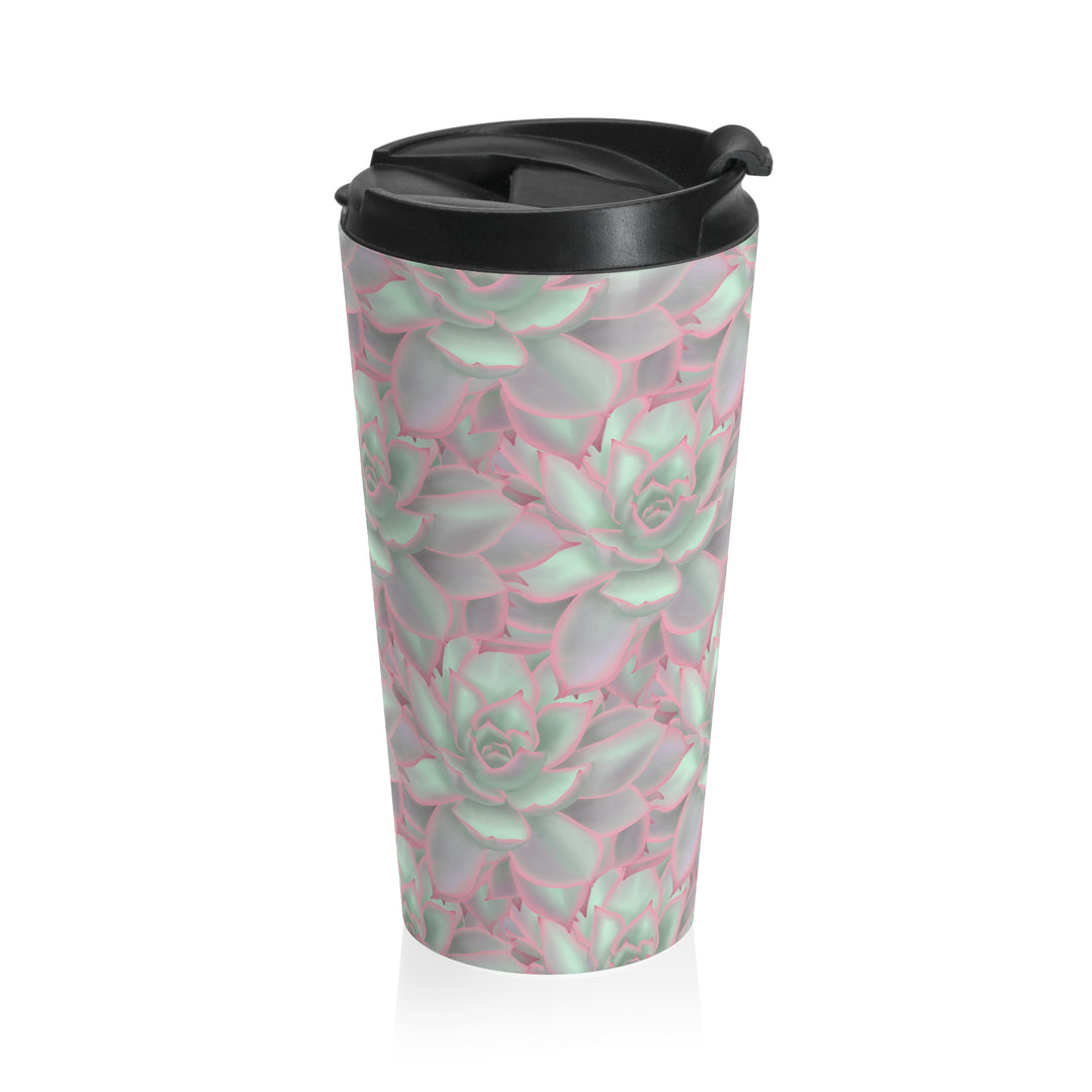 Succulent Tumbler 20 Oz Stainless Steel Travel Mug With Violet Pink Rosette Design