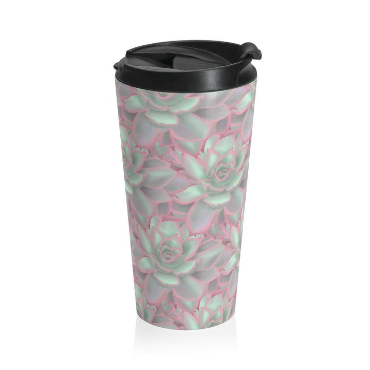 Succulent Tumbler 20 Oz Stainless Steel Travel Mug With Violet Pink Rosette Design