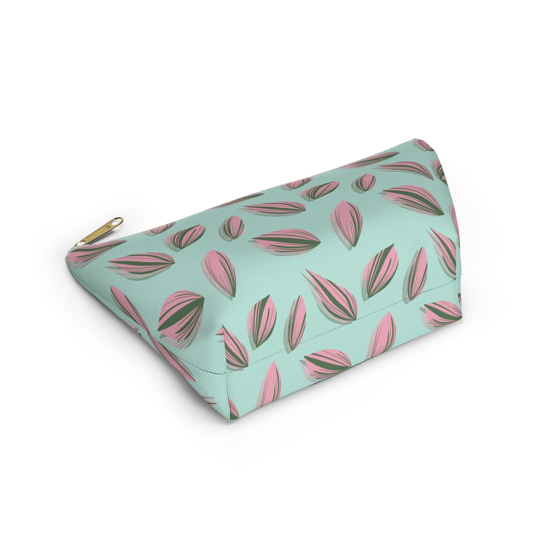 Tradescantia Nanouk Pattern Accessory Pouch Floral Makeup Bag With T Bottom Mint Pink Leaves The Potted Pixel