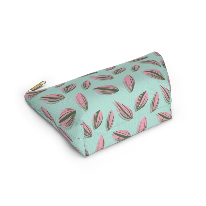 Tradescantia Nanouk Pattern Accessory Pouch Floral Makeup Bag With T Bottom Mint Pink Leaves The Potted Pixel
