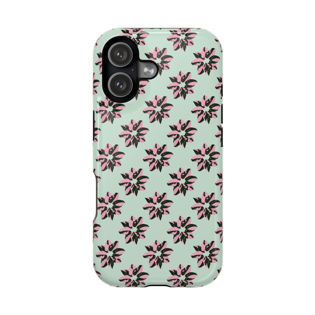 Pink Princess Philodendron Pattern Phone Case – Dual Layer Protective Cover by Printify