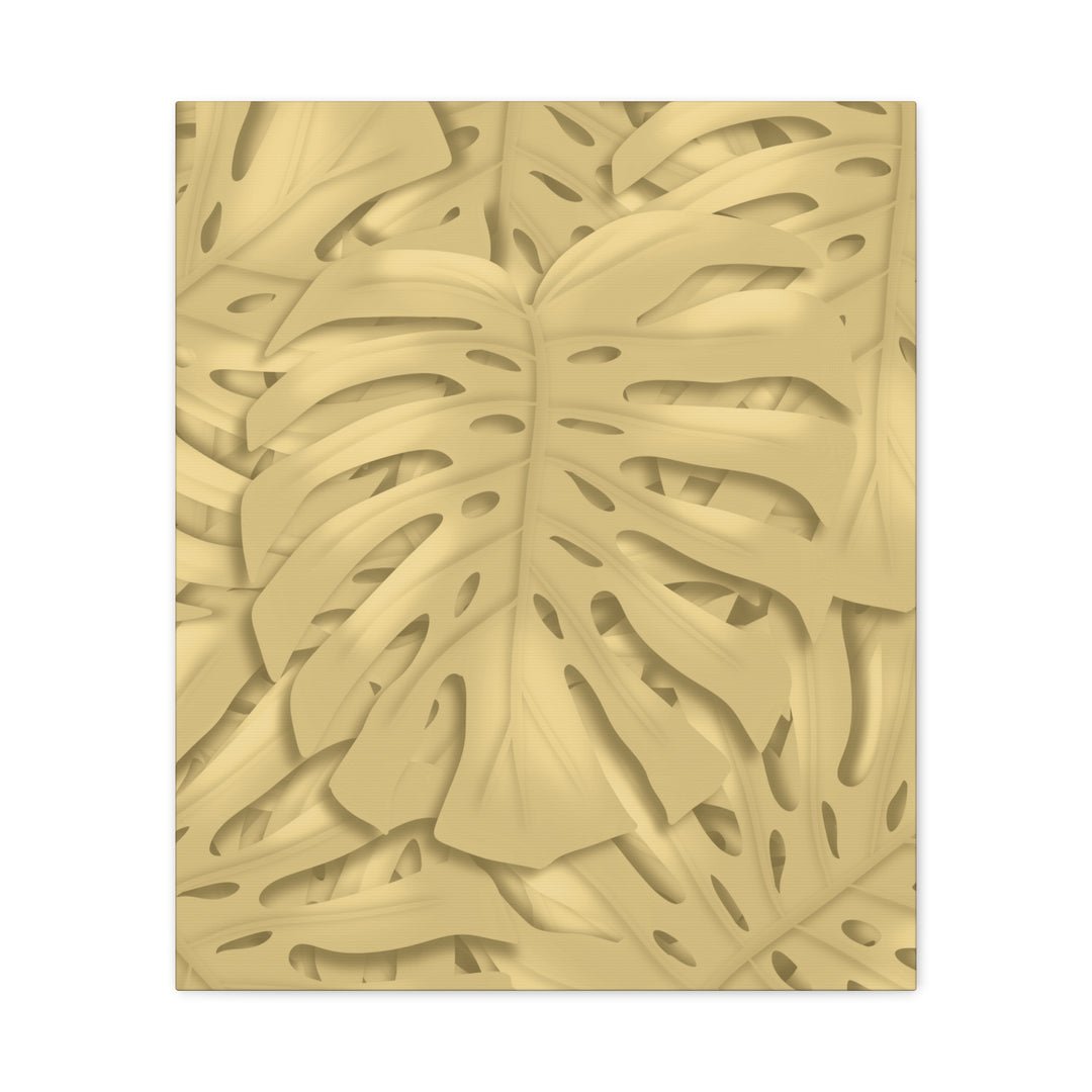 Golden Monstera Canvas Wall Art Matte Stretched 1.25 Inch Cotton Canvas Botanical Print For Living Rooms
