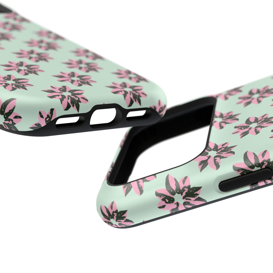 Pink Princess Philodendron Pattern Phone Case – Dual Layer Protective Cover