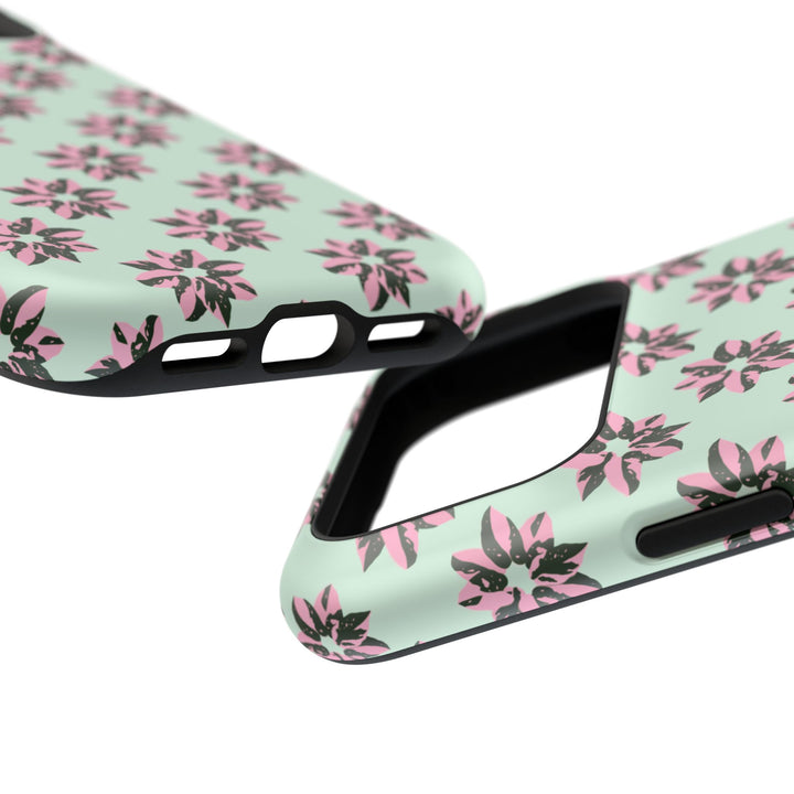 Pink Princess Philodendron Pattern Phone Case – Dual Layer Protective Cover