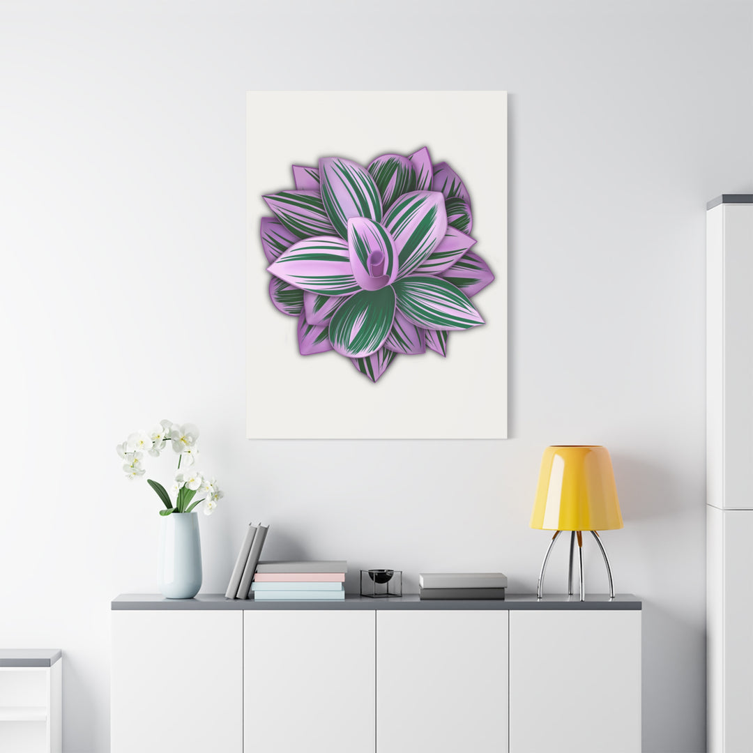 Tradescantia Nanouk Canvas Botanical Wall Art Print Pink Green Foliage On Stretched Cotton Canvas