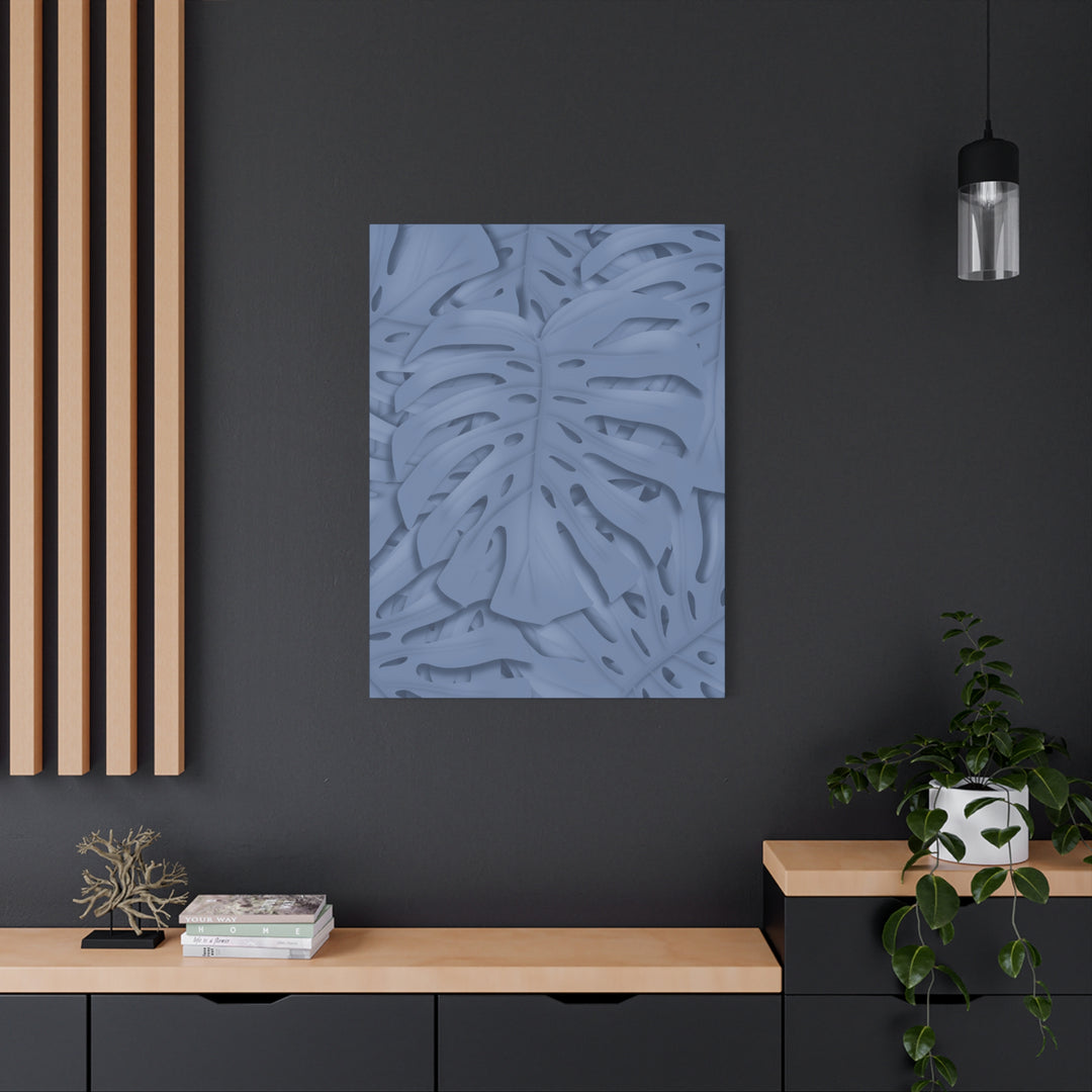 Monstera Canvas Art Blue Tropical Leaf Wall Art on Matte Cotton Canvas Print by The Potted Pixel