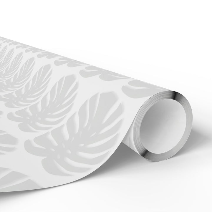 Monstera Leaf Wrapping Paper Roll — Minimal Grey Tropical Gift Wrap