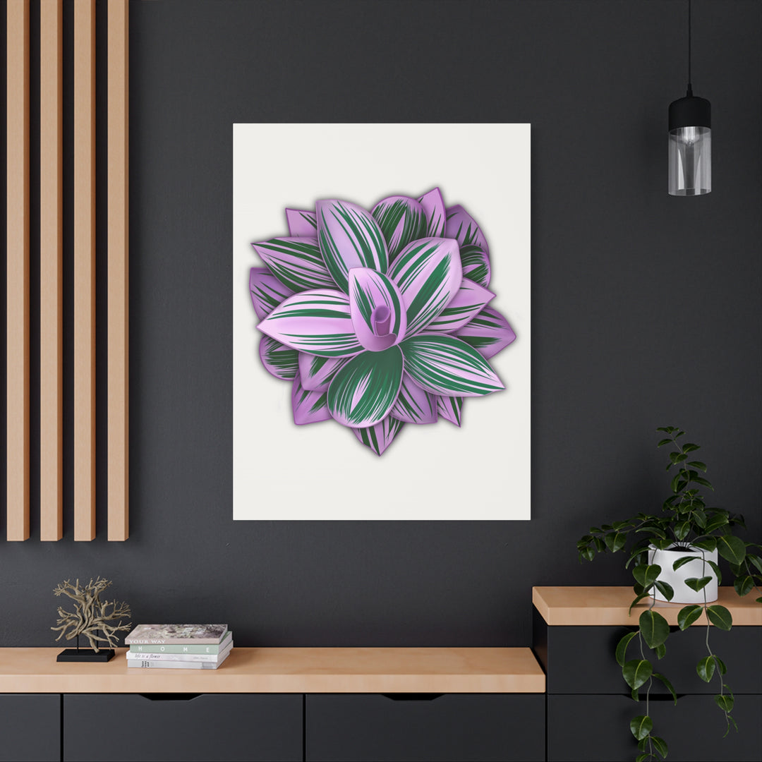 Tradescantia Nanouk Canvas Botanical Wall Art Print Pink Green Foliage On Stretched Cotton Canvas