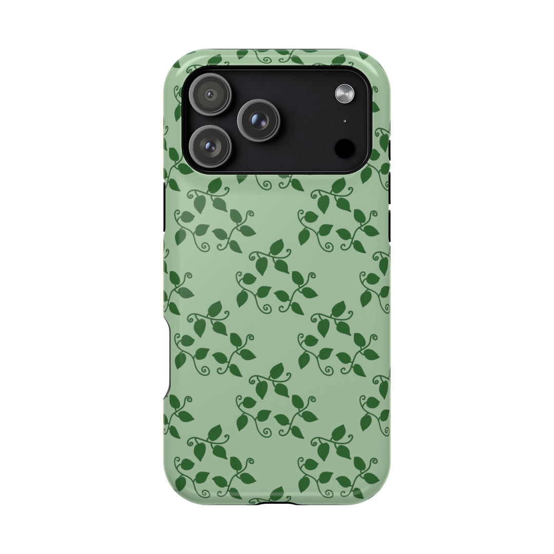 Pothos Pattern Impact Resistant Phone Case Green Botanical Protective Cover Full Wrap Print With Wireless Charging