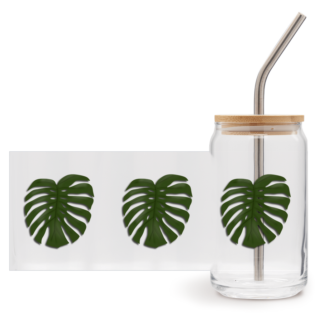 Monstera Soda Can Glass – 16 oz Tumbler With Bamboo Lid And Straw
