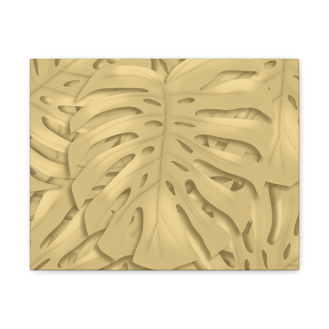 Golden Monstera Canvas Wall Art Matte Stretched 1.25 Inch Cotton Canvas Botanical Print For Living Rooms