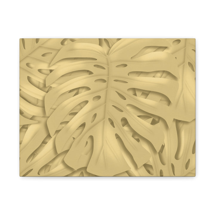 Golden Monstera Canvas Wall Art Matte Stretched 1.25 Inch Cotton Canvas Botanical Print For Living Rooms