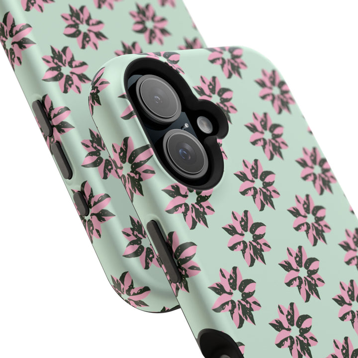 Pink Princess Philodendron Pattern Phone Case – Dual Layer Protective Cover
