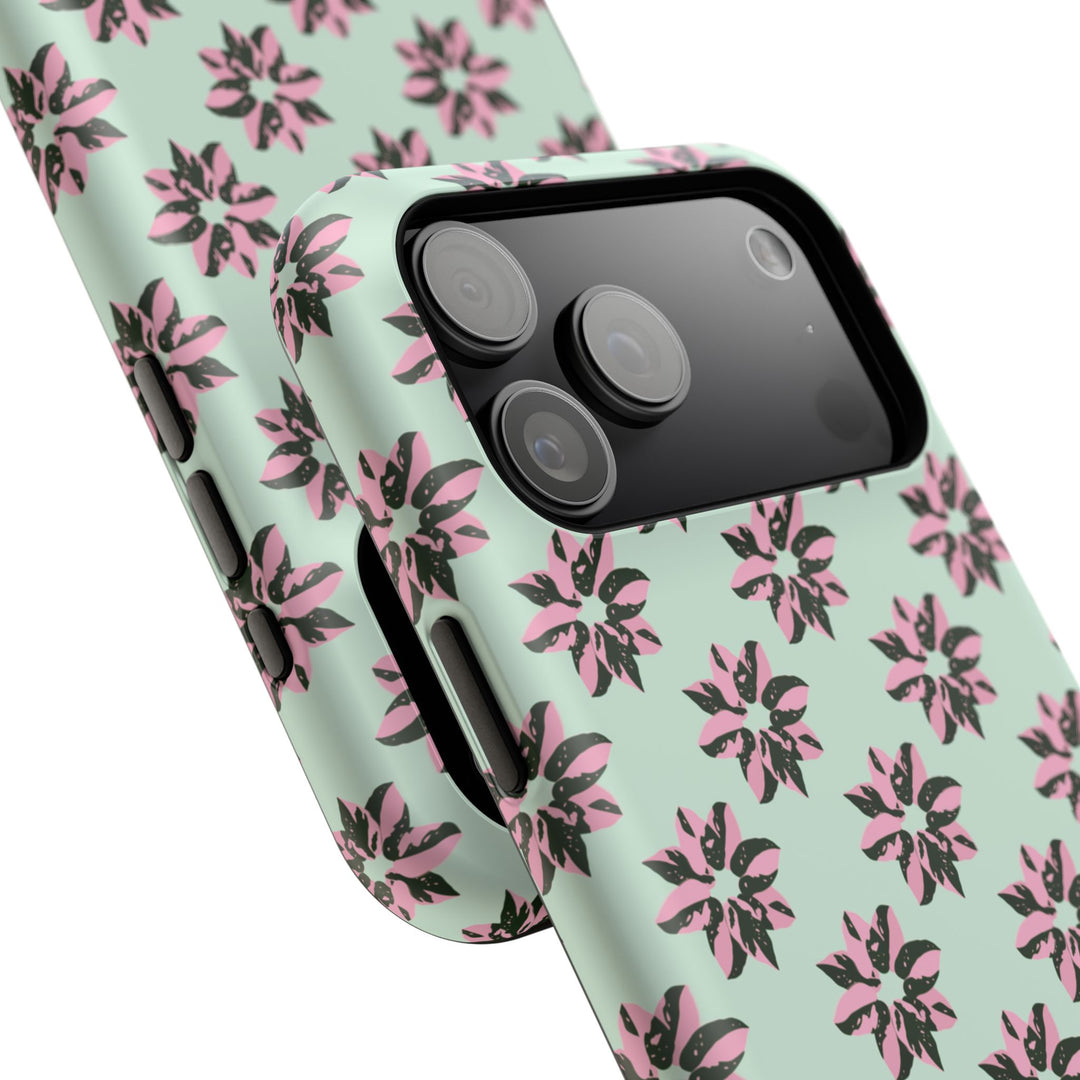 Pink Princess Philodendron Pattern Phone Case – Dual Layer Protective Cover