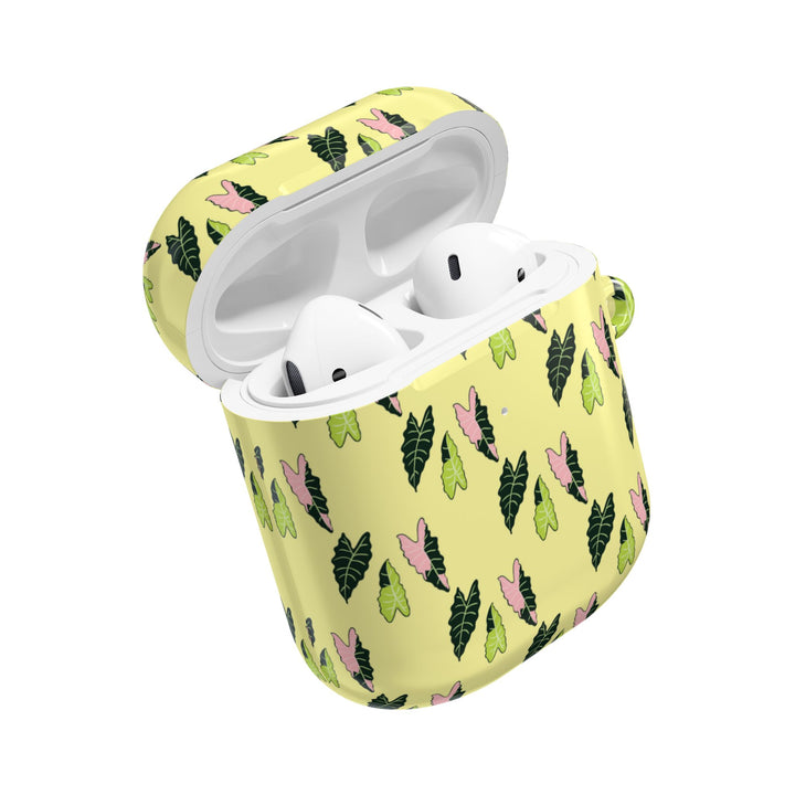 Alocasia Pattern AirPods Case Botanical Plant Themed Protective Case with Carabiner