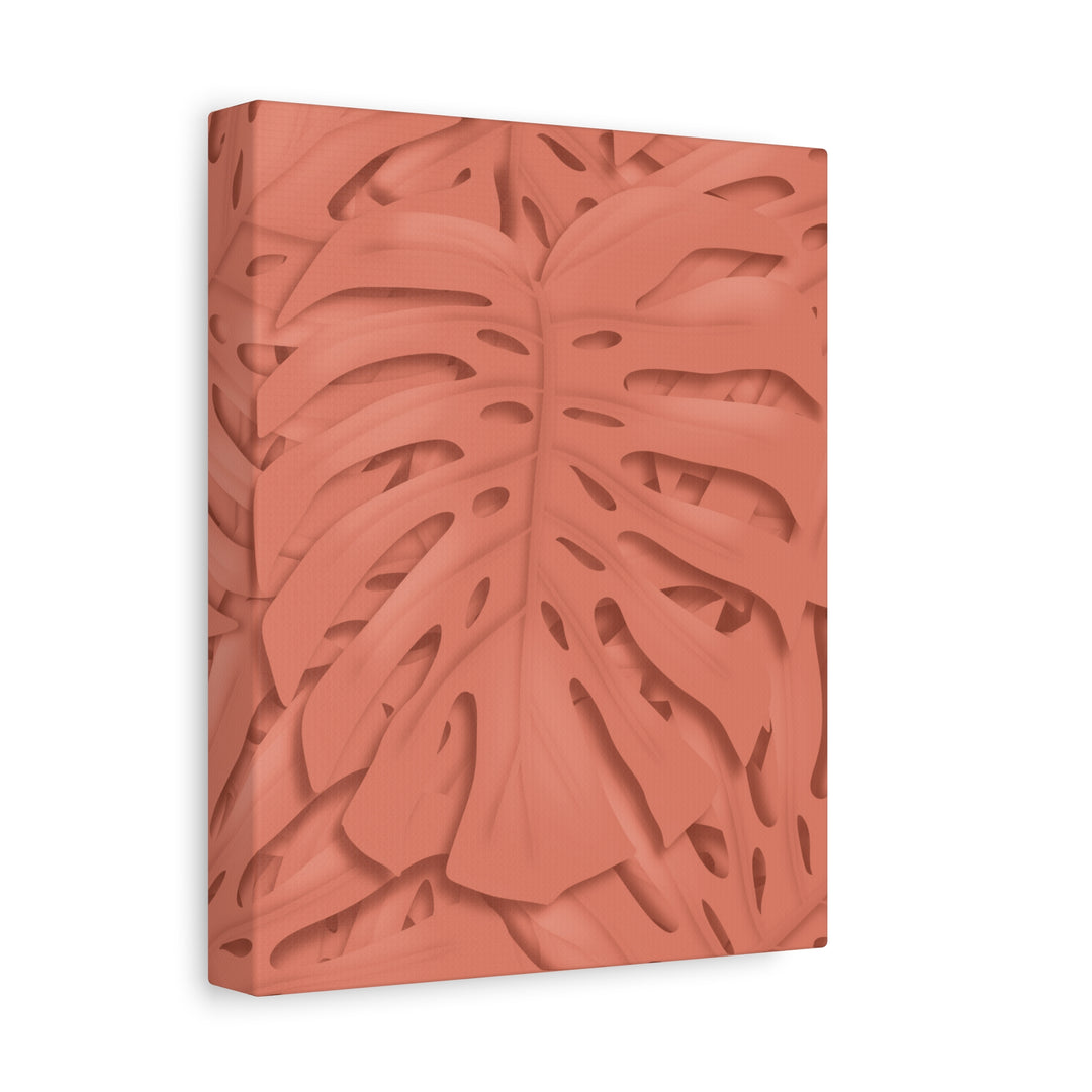 Coral Monstera Canvas Wall Art Matte Stretched 1.25 Inch Modern Botanical Print For Living Rooms