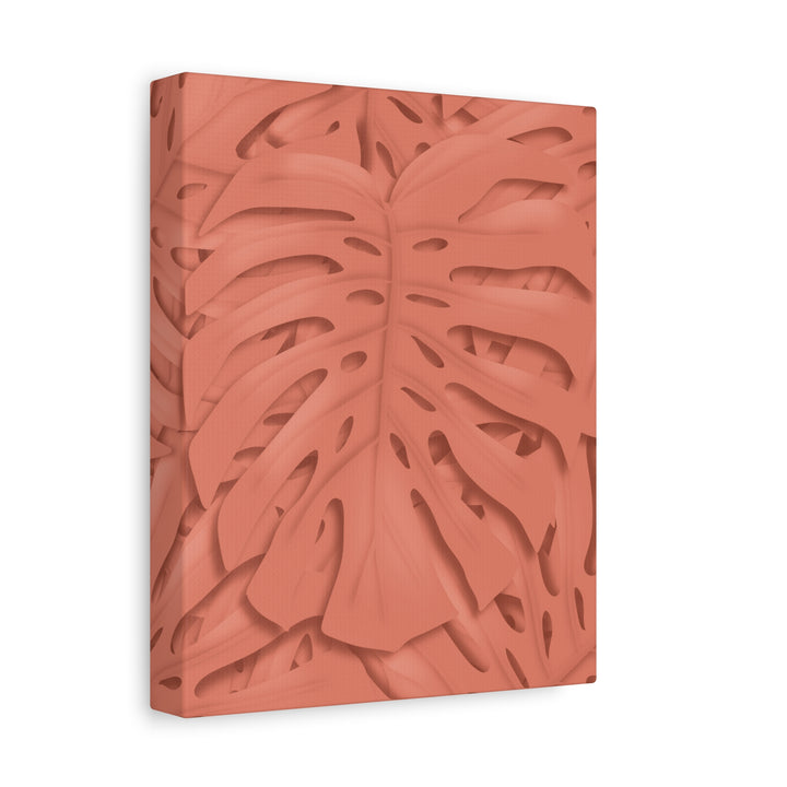 Coral Monstera Canvas Wall Art Matte Stretched 1.25 Inch Modern Botanical Print For Living Rooms