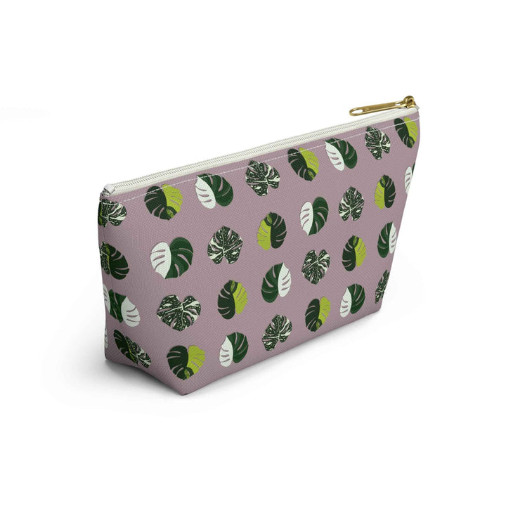 Variegated Monstera Pattern Accessory Pouch – Makeup Bag With T-Bottom