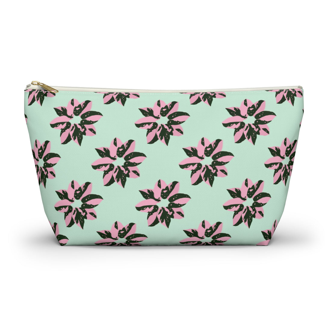 Pink Princess Philodendron Pattern Accessory Pouch – Makeup Bag With T-Bottom by Printify