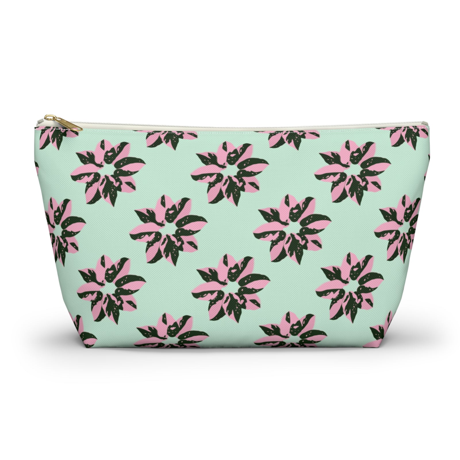 Pink Princess Philodendron Pattern Accessory Pouch – Makeup Bag With T-Bottom by Printify
