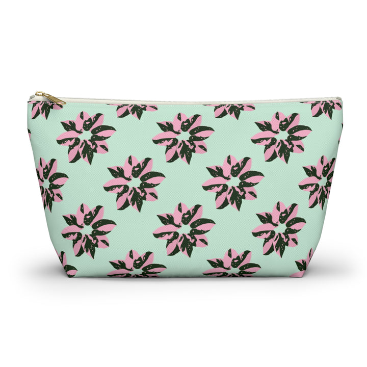 Pink Princess Philodendron Pattern Accessory Pouch – Makeup Bag With T-Bottom by Printify