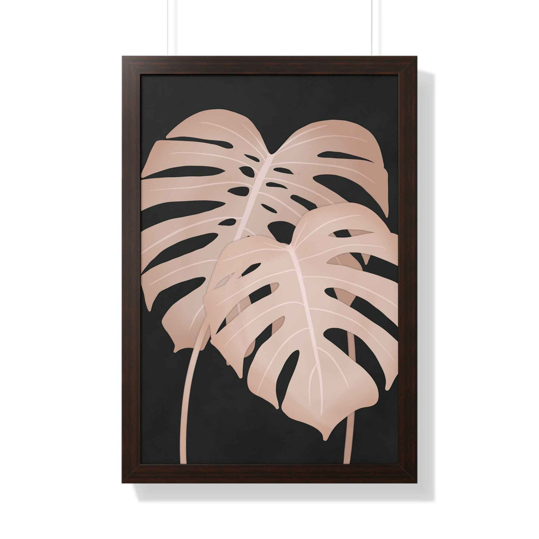 Framed Vertical Poster Soft Pink Monstera Leaf Wall Art
