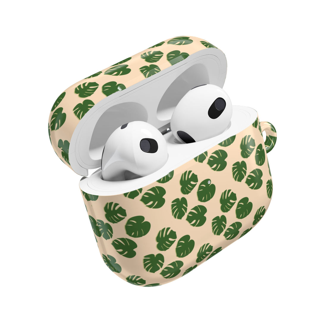 Monstera Leaf Pattern AirPod Case With Glossy Polycarbonate Shell For Wireless Charging