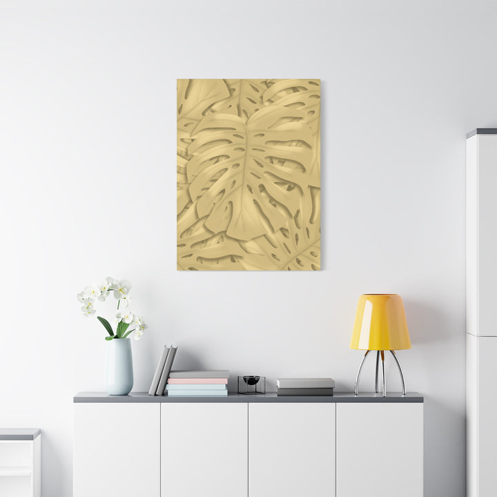 Golden Monstera Canvas Wall Art Matte Stretched 1.25 Inch Cotton Canvas Botanical Print For Living Rooms